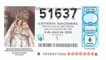 Décimo 51637 del sorteo 28-04/04/2026 Sábado