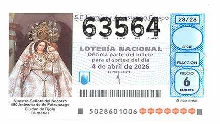 Décimo 63564 del sorteo 28-04/04/2026 Sábado