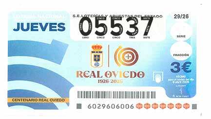 Décimo 05537 del sorteo 29-09/04/2026 Jueves