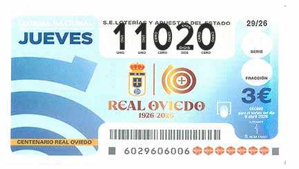 Décimo 11020 del sorteo 29-09/04/2026 Jueves