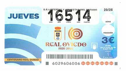Décimo 16514 del sorteo 29-09/04/2026 Jueves