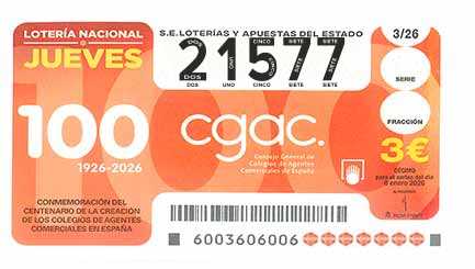 Décimo 21577 del sorteo 3-08/01/2026 Jueves