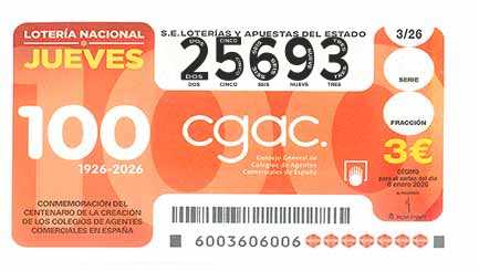 Décimo 25693 del sorteo 3-08/01/2026 Jueves