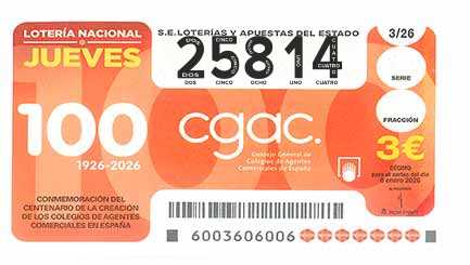 Décimo 25814 del sorteo 3-08/01/2026 Jueves