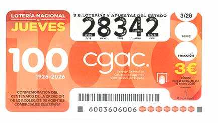 Décimo 28342 del sorteo 3-08/01/2026 Jueves