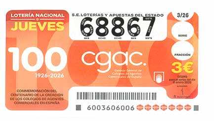 Décimo 68867 del sorteo 3-08/01/2026 Jueves