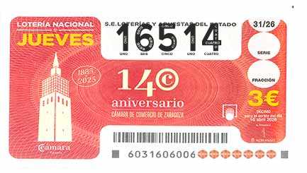 Décimo 16514 del sorteo 31-16/04/2026 Jueves