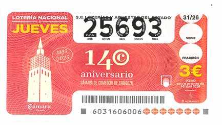 Décimo 25693 del sorteo 31-16/04/2026 Jueves