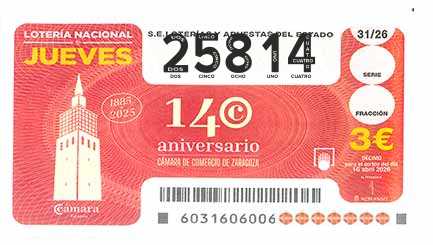 Décimo 25814 del sorteo 31-16/04/2026 Jueves