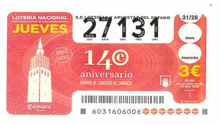 Décimo 27131 del sorteo 31-16/04/2026 Jueves
