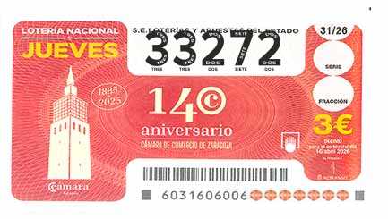 Décimo 33272 del sorteo 31-16/04/2026 Jueves