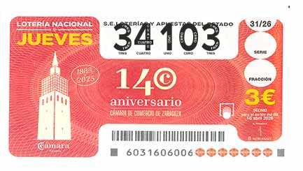 Décimo 34103 del sorteo 31-16/04/2026 Jueves