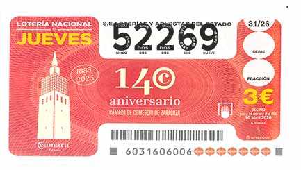 Décimo 52269 del sorteo 31-16/04/2026 Jueves