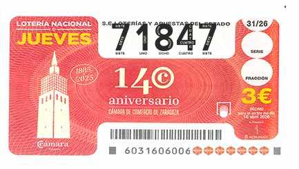 Décimo 71847 del sorteo 31-16/04/2026 Jueves