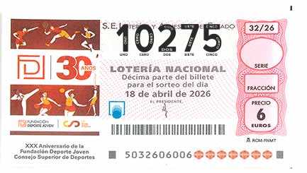 Décimo 10275 del sorteo 32-18/04/2026 Sábado