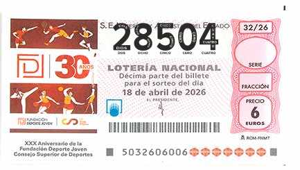 Décimo 28504 del sorteo 32-18/04/2026 Sábado
