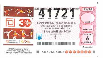 Décimo 41721 del sorteo 32-18/04/2026 Sábado