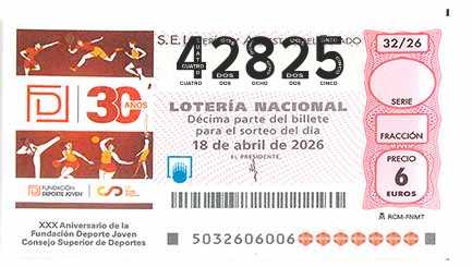 Décimo 42825 del sorteo 32-18/04/2026 Sábado