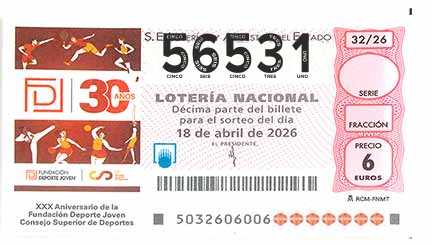 Décimo 56531 del sorteo 32-18/04/2026 Sábado