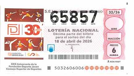 Décimo 65857 del sorteo 32-18/04/2026 Sábado