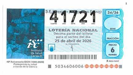 Décimo 41721 del sorteo 34-25/04/2026 Sábado