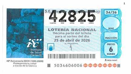 Décimo 42825 del sorteo 34-25/04/2026 Sábado