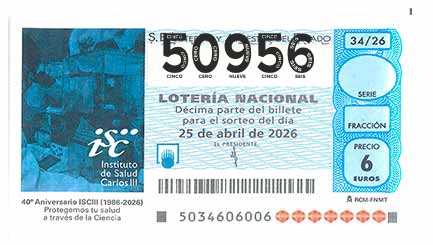 Décimo 50956 del sorteo 34-25/04/2026 Sábado