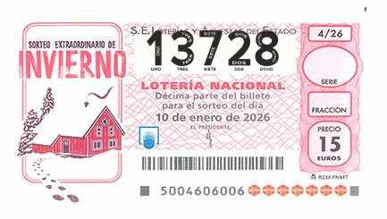 Décimo 13728 del sorteo 4-10/01/2026 Sábado