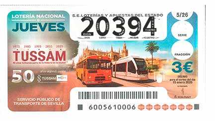 Décimo 20394 del sorteo 5-15/01/2026 Jueves