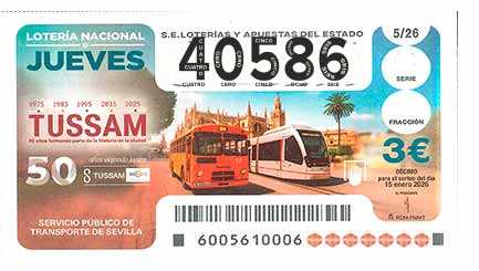 Décimo 40586 del sorteo 5-15/01/2026 Jueves