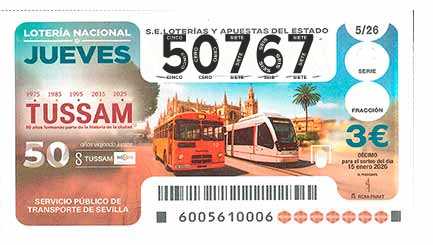 Décimo 50767 del sorteo 5-15/01/2026 Jueves