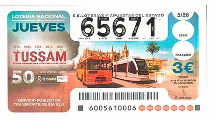 Décimo 65671 del sorteo 5-15/01/2026 Jueves