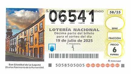 Décimo 06541 del sorteo 58-19/07/2025 Sábado