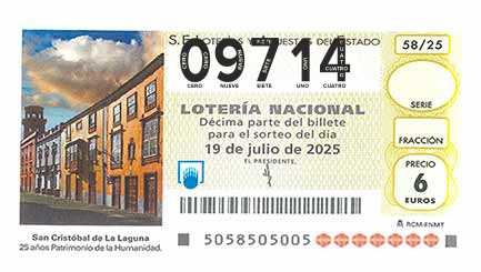 Décimo 09714 del sorteo 58-19/07/2025 Sábado