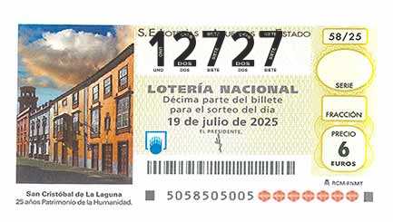 Décimo 12727 del sorteo 58-19/07/2025 Sábado