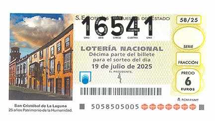 Décimo 16541 del sorteo 58-19/07/2025 Sábado