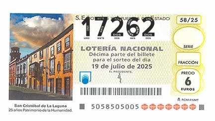 Décimo 17262 del sorteo 58-19/07/2025 Sábado