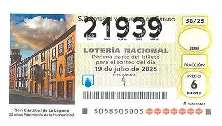 Décimo 21939 del sorteo 58-19/07/2025 Sábado