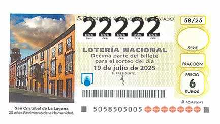 Décimo 22222 del sorteo 58-19/07/2025 Sábado