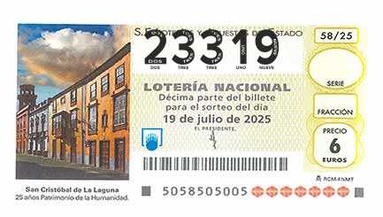 Décimo 23319 del sorteo 58-19/07/2025 Sábado