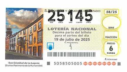 Décimo 25145 del sorteo 58-19/07/2025 Sábado
