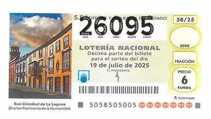 Décimo 26095 del sorteo 58-19/07/2025 Sábado
