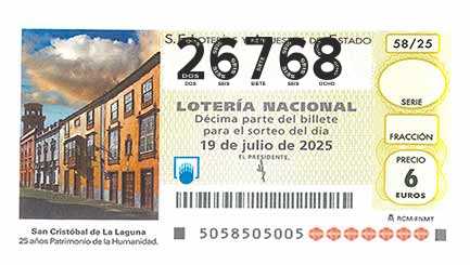 Décimo 26768 del sorteo 58-19/07/2025 Sábado