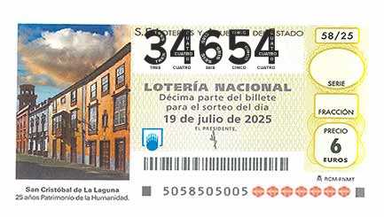 Décimo 34654 del sorteo 58-19/07/2025 Sábado