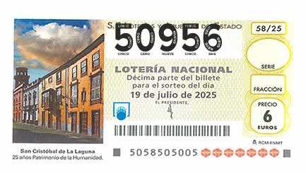 Décimo 50956 del sorteo 58-19/07/2025 Sábado