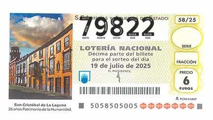 Décimo 79822 del sorteo 58-19/07/2025 Sábado