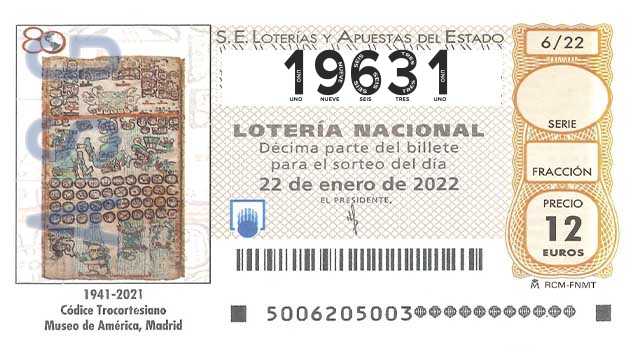 Décimo 19631 del sorteo 6-22/01/2022 Sábado
