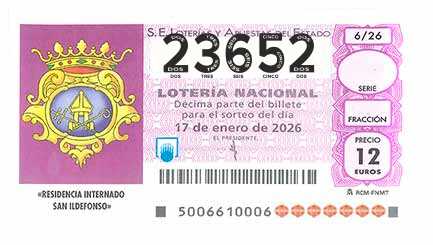 Décimo 23652 del sorteo 6-17/01/2026 Sábado