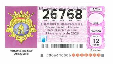 Décimo 26768 del sorteo 6-17/01/2026 Sábado