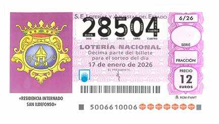 Décimo 28504 del sorteo 6-17/01/2026 Sábado